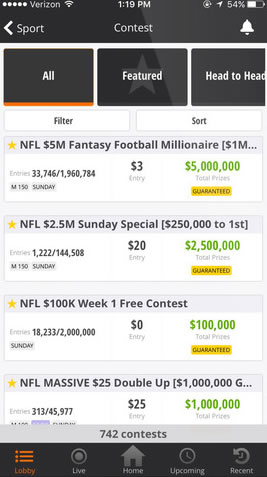 DraftKings Daily Fantasy Competition App